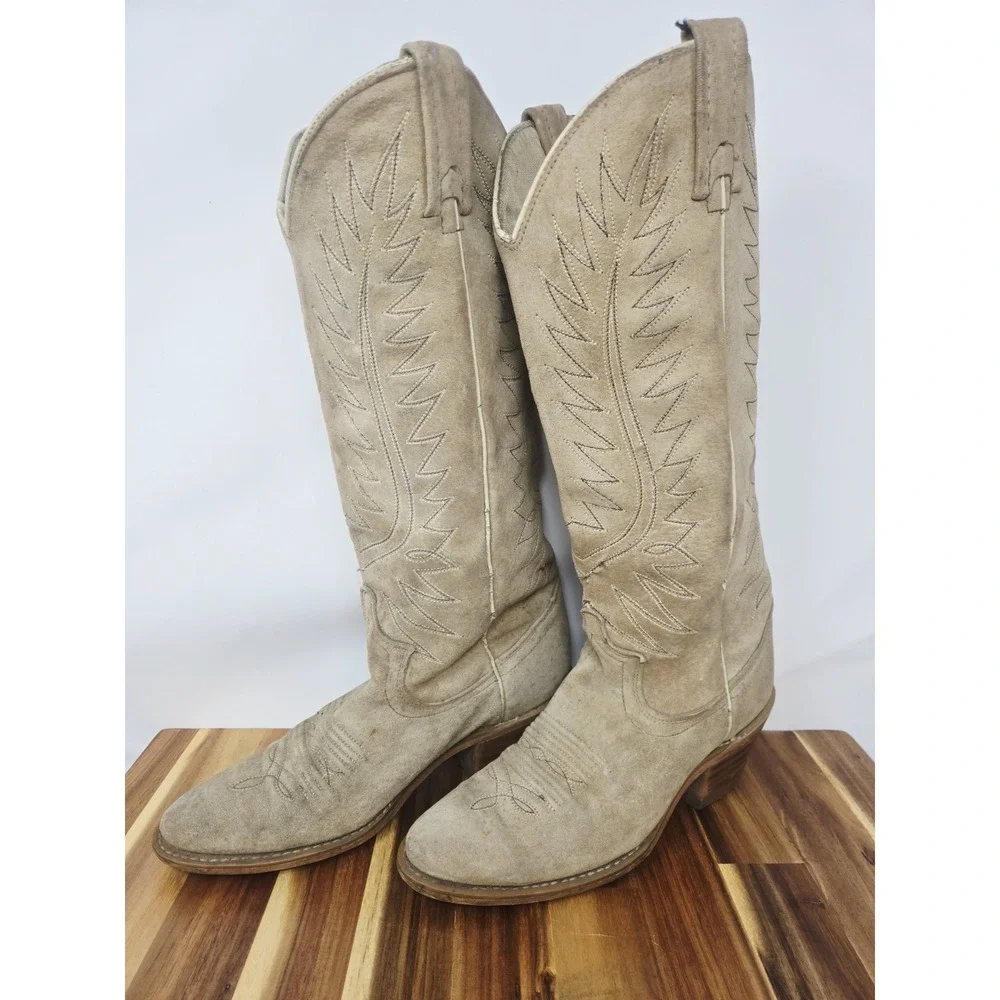 Acme Women Size‎ 5.5 O Tan Suede Leather Western Cowgirl Pull On Boots USA - Picture 5 of 11